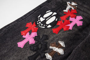 Chrome Hearts Multi Cross Patch Denim Jeans - Grey Gothic Street Pants 1111