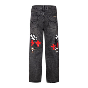 Chrome Hearts Multi Cross Patch Denim Jeans - Grey Gothic Street Pants 1111