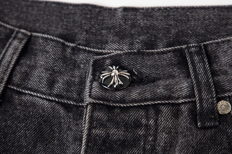 Chrome Hearts Multi Cross Patch Denim Jeans - Grey Gothic Street Pants 1111