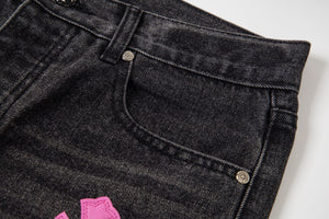 Chrome Hearts Multi Cross Patch Denim Jeans - Grey Gothic Street Pants 1111