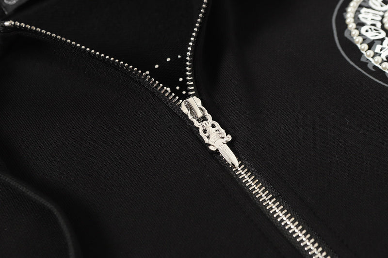 Chrome Hearts Rhinestone Horseshoe Hoodie - Black Gothic Streetwear Sweatshirt 2601