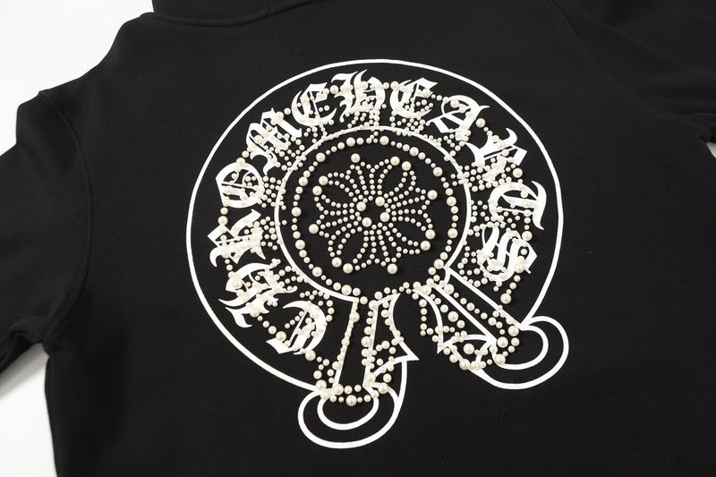 Chrome Hearts Rhinestone Horseshoe Hoodie - Black Gothic Streetwear Sweatshirt 2601
