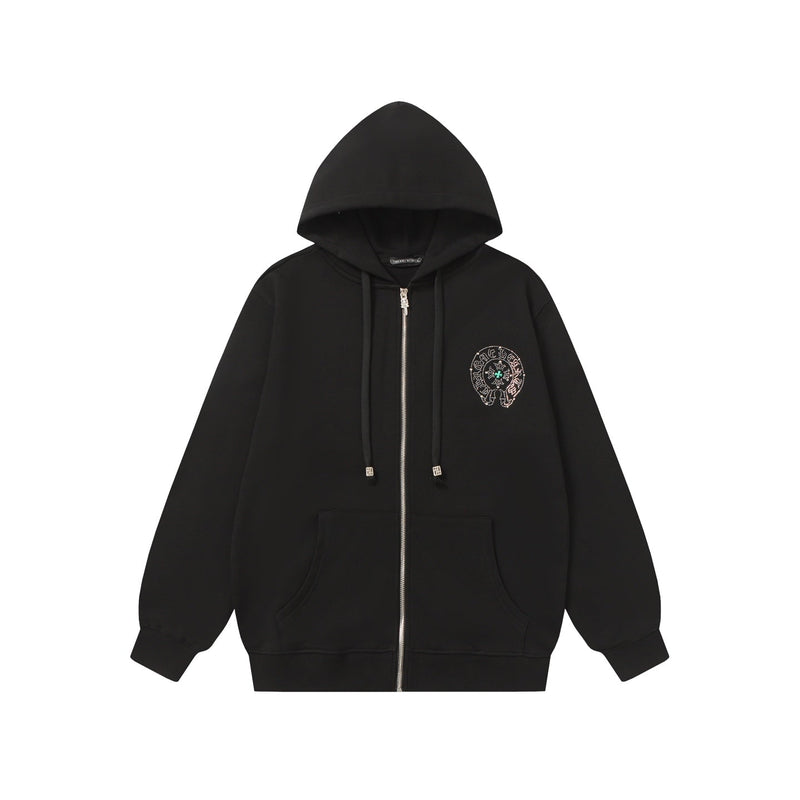 Chrome Hearts Colorful Rhinestone Hoodie - Black Gothic Street Sweatshirt 2608