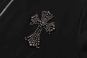 Chrome Hearts Rhinestone Cross Hoodie - Black Gothic Streetwear Sweatshirt 2633