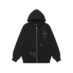 Chrome Hearts Rhinestone Cross Hoodie - Black Gothic Streetwear Sweatshirt 2633