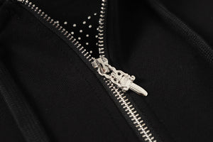 Chrome Hearts Rhinestone Cross Hoodie - Black Gothic Streetwear Sweatshirt 2633