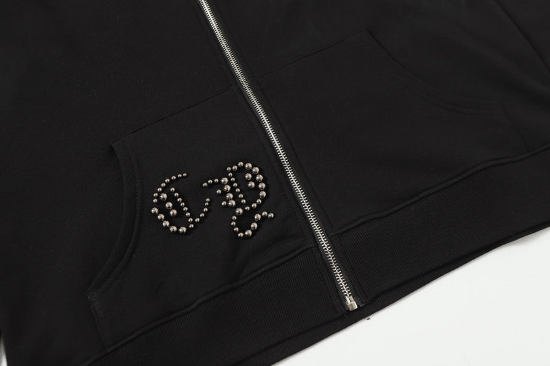 Chrome Hearts Rhinestone Cross Hoodie - Black Gothic Streetwear Sweatshirt 2633