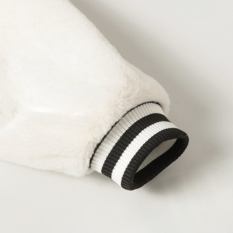 Chrome Hearts Faux Fur Cross Varsity Jacket - Black White Gothic Streetwear 035