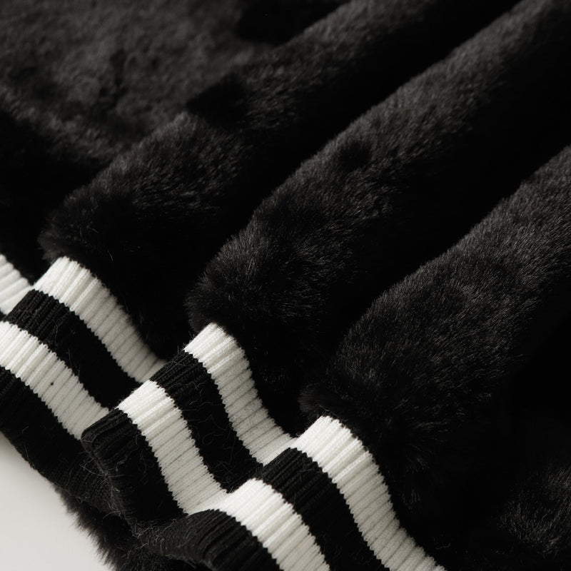 Chrome Hearts Faux Fur Cross Varsity Jacket - Black White Gothic Streetwear 035