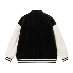 Chrome Hearts Faux Fur Cross Varsity Jacket - Black White Gothic Streetwear 035