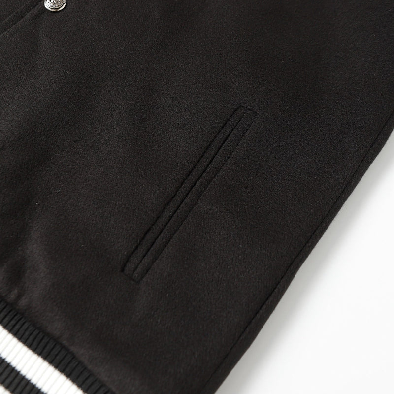 Chrome Hearts Cross Embroidered Leather Sleeve Varsity Jacket - Black Street Style 116