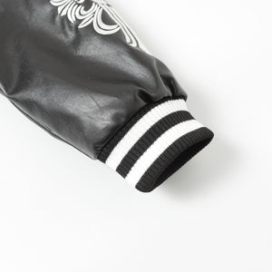 Chrome Hearts Cross Embroidered Leather Sleeve Varsity Jacket - Black Street Style 116