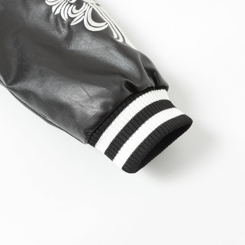 Chrome Hearts Cross Embroidered Leather Sleeve Varsity Jacket - Black Street Style 116