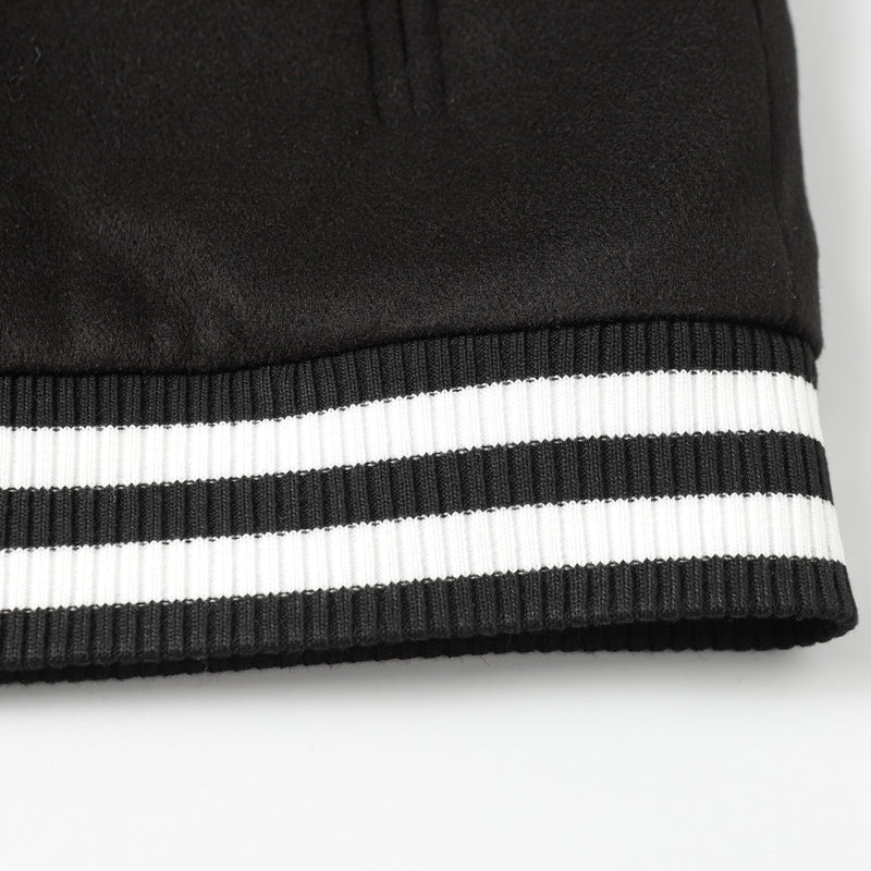 Chrome Hearts Cross Embroidered Leather Sleeve Varsity Jacket - Black Street Style 116