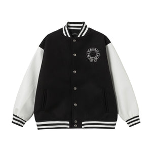 Chrome Hearts Layered Cross Varsity Jacket - Black White Street Style Outerwear 2208