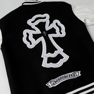 Chrome Hearts Layered Cross Varsity Jacket - Black White Street Style Outerwear 2208
