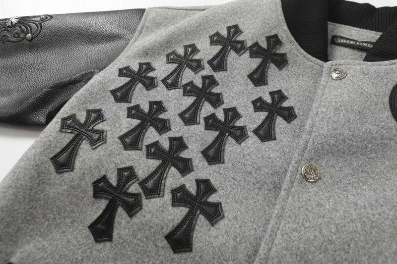 Chrome Hearts Multi Cross Varsity Jacket - Grey Black Street Jacket 2215