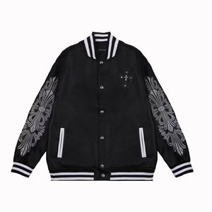 Chrome Hearts Embroidered Sleeve Varsity Jacket - Black Streetwear Coat 5577