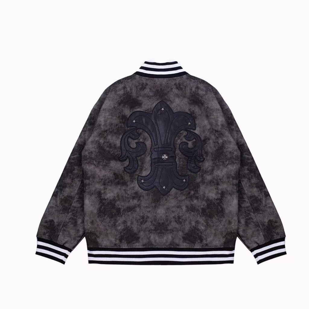 Chrome Hearts Fleur-de-lis Patch Varsity Jacket - Grey Tie-dye Outerwear A5588