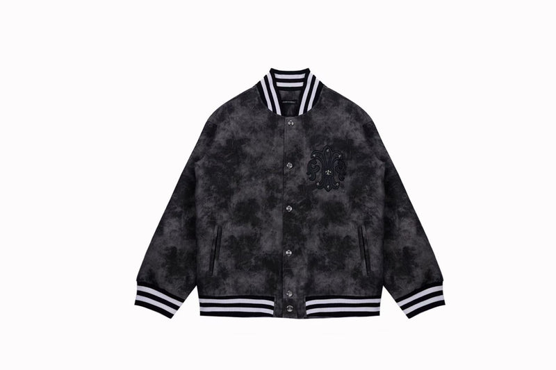 Chrome Hearts Fleur-de-lis Patch Varsity Jacket - Grey Tie-dye Outerwear A5588