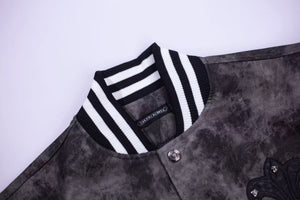 Chrome Hearts Fleur-de-lis Patch Varsity Jacket - Grey Tie-dye Outerwear A5588