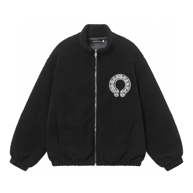 Chrome Hearts Horseshoe Embroidered Sherpa Jacket - Black Cream Gothic Coat 825