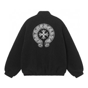 Chrome Hearts Horseshoe Embroidered Sherpa Jacket - Black Cream Gothic Coat 825