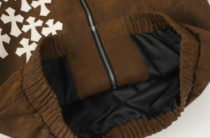 Chrome Hearts Cross Patch Suede Jacket - Brown Gothic Streetwear Outerwear 8833