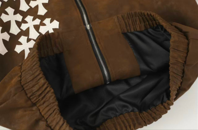 Chrome Hearts Cross Patch Suede Jacket - Brown Gothic Streetwear Outerwear 8833