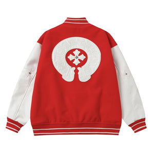 Chrome Hearts Red Cross Varsity Jacket - White Sleeve Gothic Street Baseball Coat D68