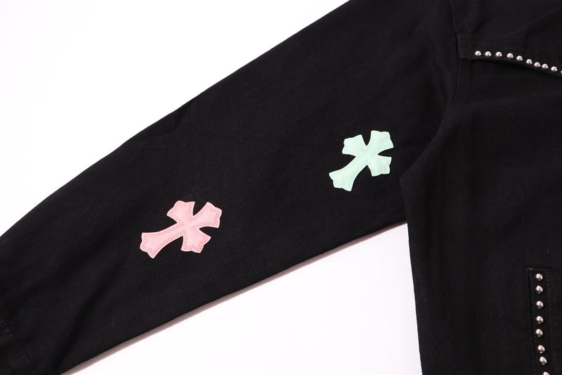 Chrome Hearts Multi Cross Studded Denim Jacket - Black Gothic Streetwear Coat H49