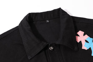 Chrome Hearts Multi Cross Studded Denim Jacket - Black Gothic Streetwear Coat H49