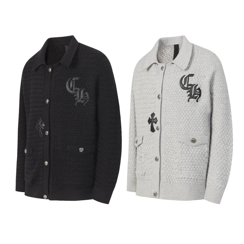 Chrome Hearts Gothic Cross Knit Cardigan - Black Grey Streetwear Jacket 904