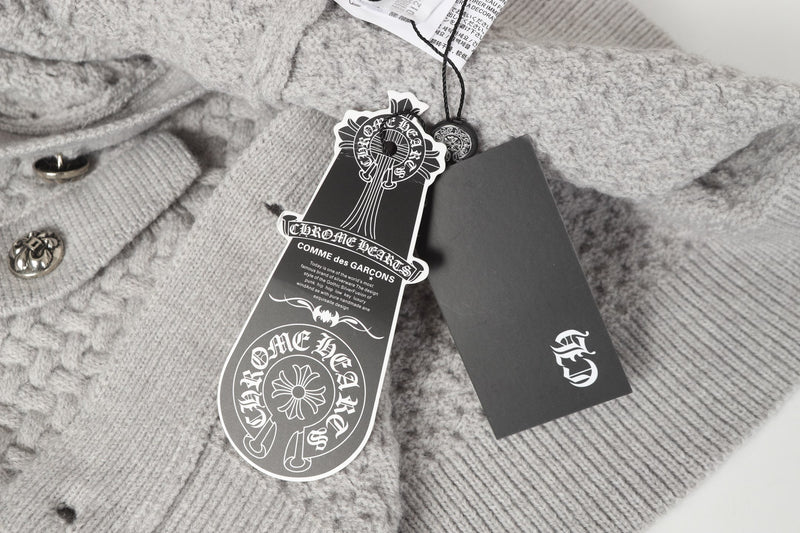 Chrome Hearts Gothic Cross Knit Cardigan - Black Grey Streetwear Jacket 904