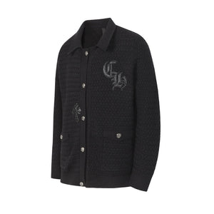 Chrome Hearts Gothic Cross Knit Cardigan - Black Grey Streetwear Jacket 904