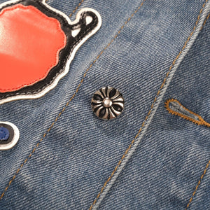 Chrome Hearts Patchwork Denim Jacket - Vintage Blue Gothic Street Jacket 0789